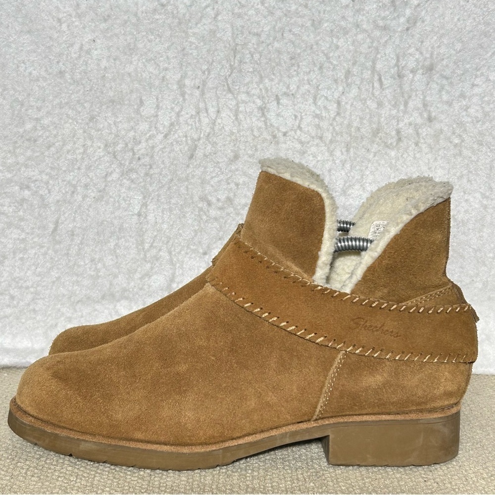 Skechers Womens Brown Suede/Fleece Lined Pull On Ankle Booties Boots SZ US 10 - Picture 2 of 11